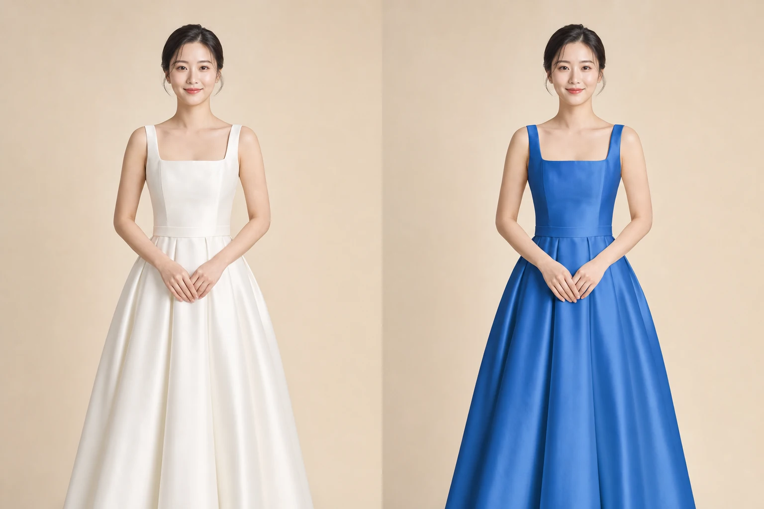 흰 드레스를 입은 신부의 변경 전 생성 예시