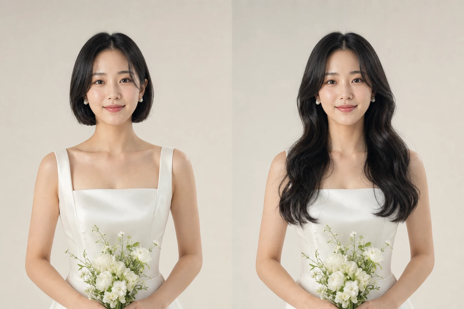 긴 웨이브 헤어스타일로 바뀐 여성의 AI 생성 예시